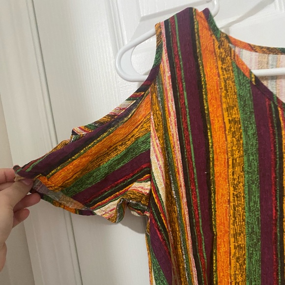 HP 5/17!! SHEIN Emery Rose Colorful Striped Cold Shoulder Top - Picture 7 of 7